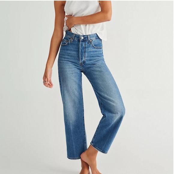 Levi's Denim - Levi's Womens Ribcage Straight Ankle Jeans High Rise Medium Wash Size 25